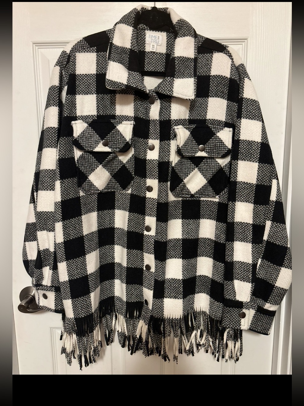NWOT Time and Tru Walmart XXL Shacket Jacket Black White Check Pockets Snaps